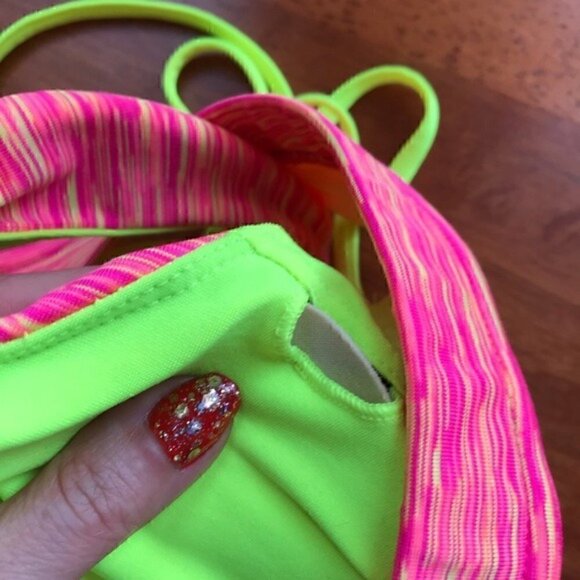 90 Degree by Reflex Strappy Neon Pink Yellow Bra - Picture 7 of 11